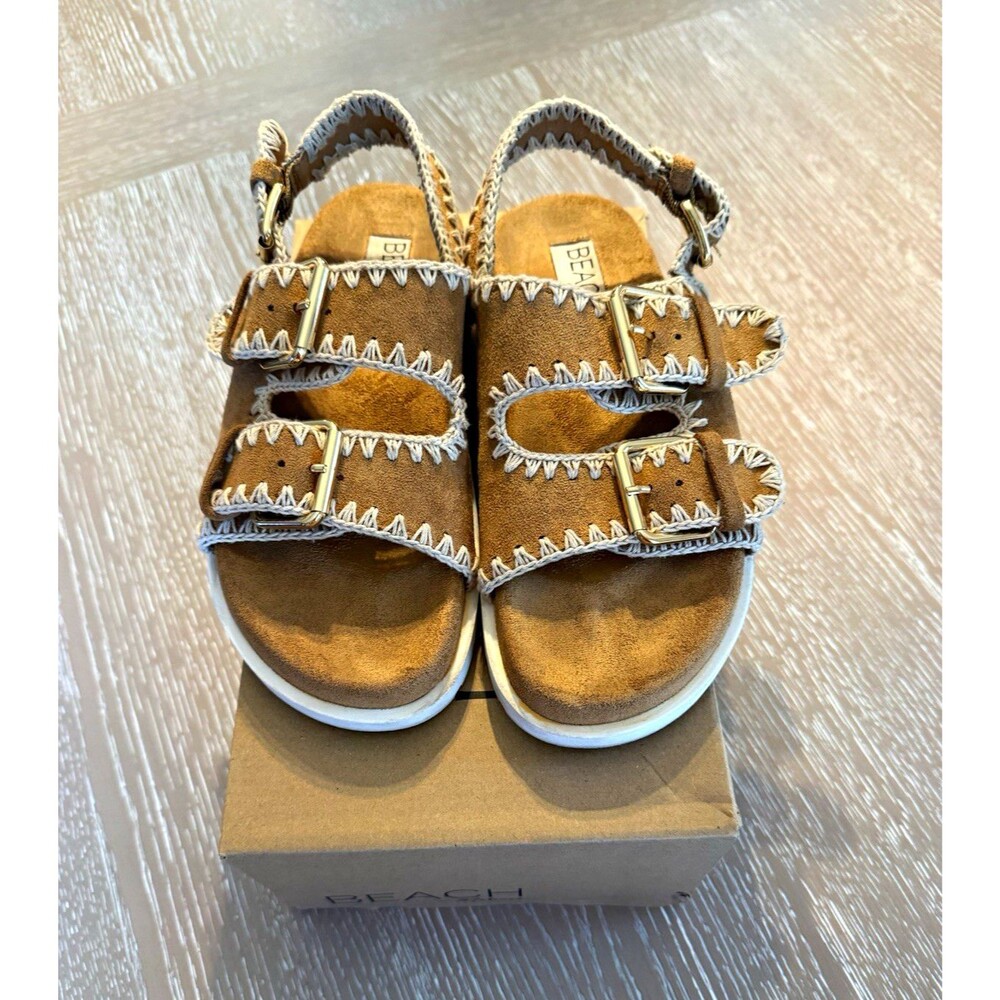 Matisse Women’s Brown/White Strappy Fur Upper Buckle Ankle Strap Sandals 7
